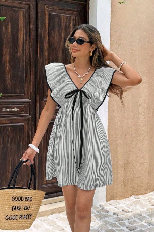Beatrice Striped V-Neck Ruffle Mini Dress - Elegant Occasion Dress for Women - Image 10