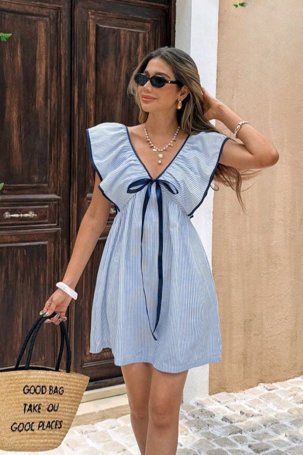 Beatrice Striped V-Neck Ruffle Mini Dress - Elegant Occasion Dress for Women