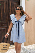 Beatrice Striped V-Neck Ruffle Mini Dress - Elegant Occasion Dress for Women