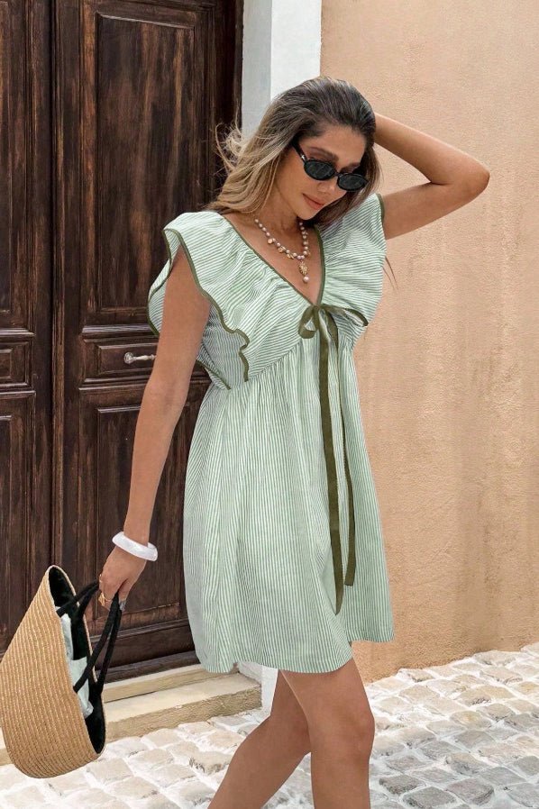 Beatrice Striped V-Neck Ruffle Mini Dress - Elegant Occasion Dress for Women - Image 6