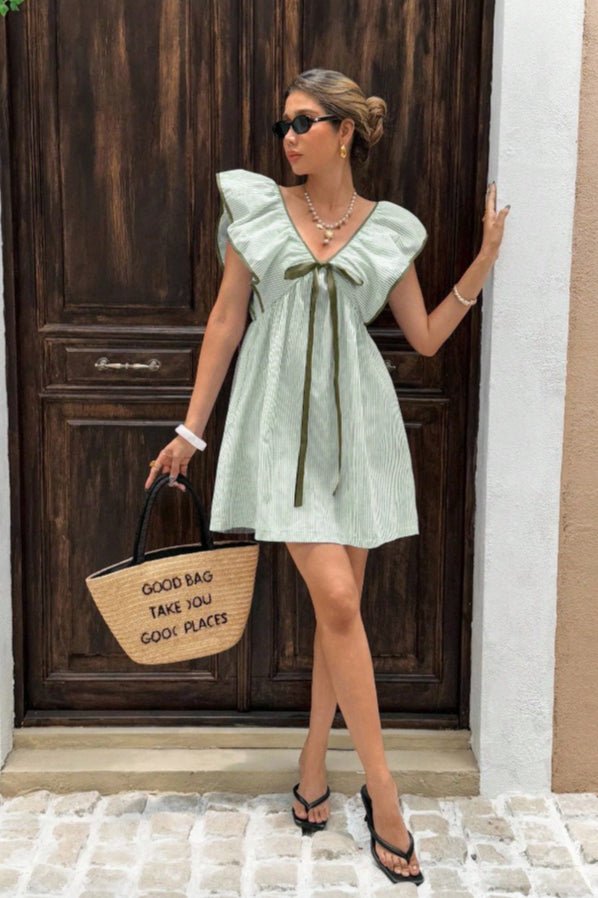 Beatrice Striped V-Neck Ruffle Mini Dress - Elegant Occasion Dress for Women - Image 8
