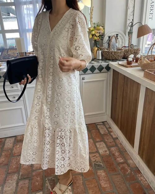 Ava V-Neck Embroidered Maxi Dress - Elegant Occasion Dress for Women