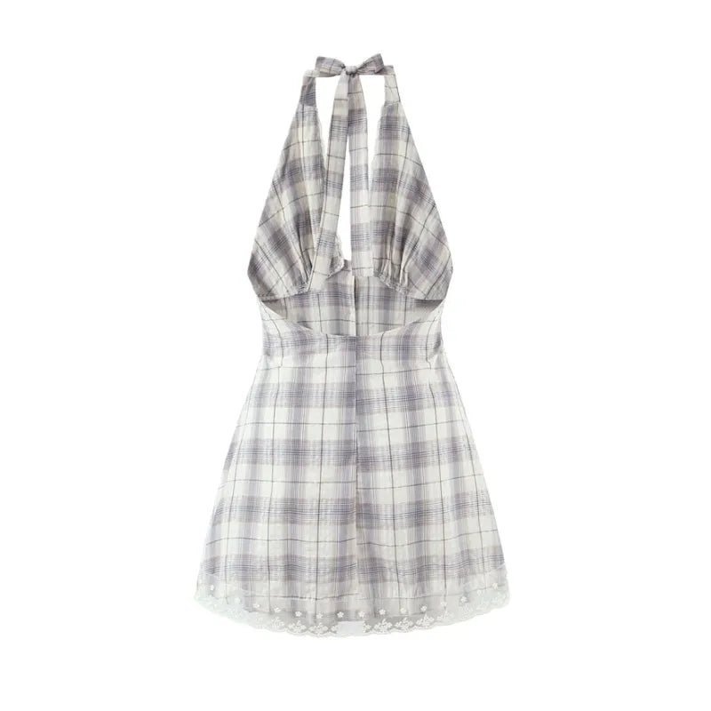 Amelia Diagonal Plaid Knit Mini Dress - Elegant Occasion Dress for Women - Image 3
