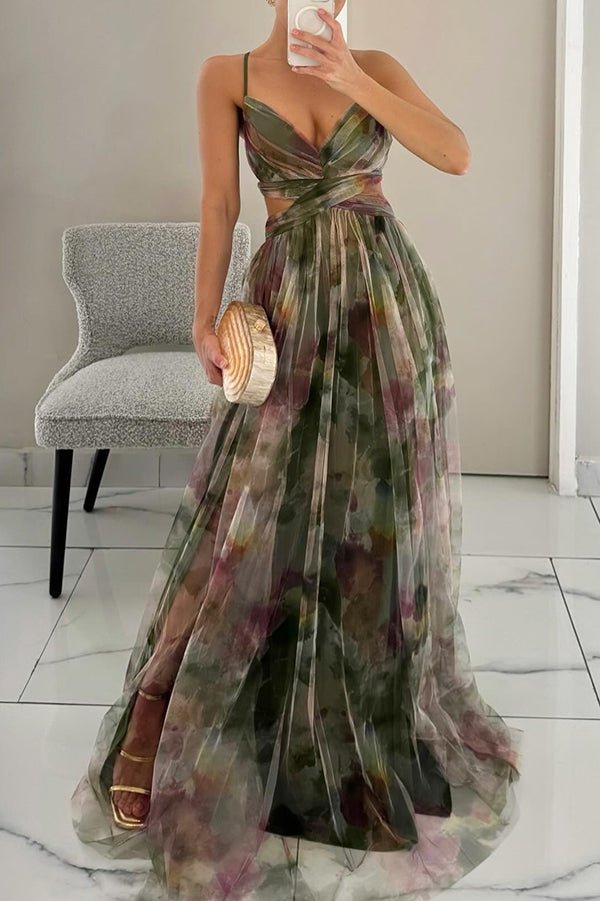 Elegant Floral V-Neck Maxi Dress - Flowing Summer Wedding Guest Dress