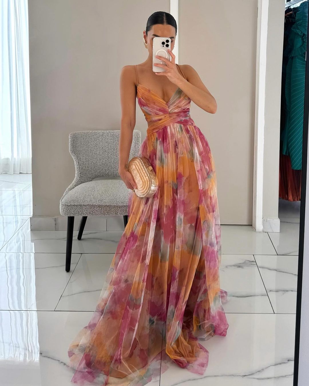 Elegant Floral V-Neck Maxi Dress - Flowing Summer Wedding Guest Dress - Image 9