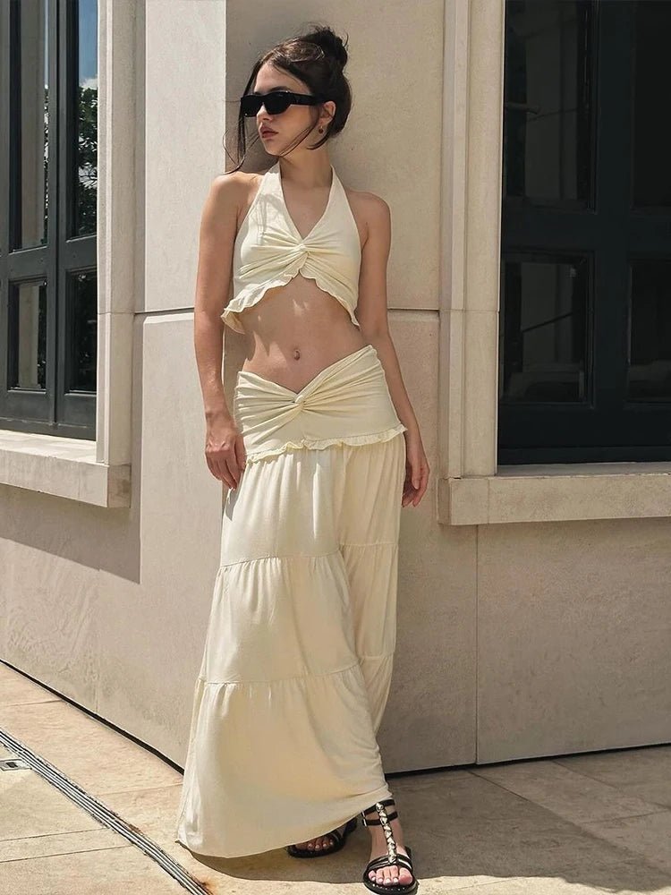 Jane Halter Crop Top & Pleated Skirt Set - Elegant Occasion Dress for Women - Image 5