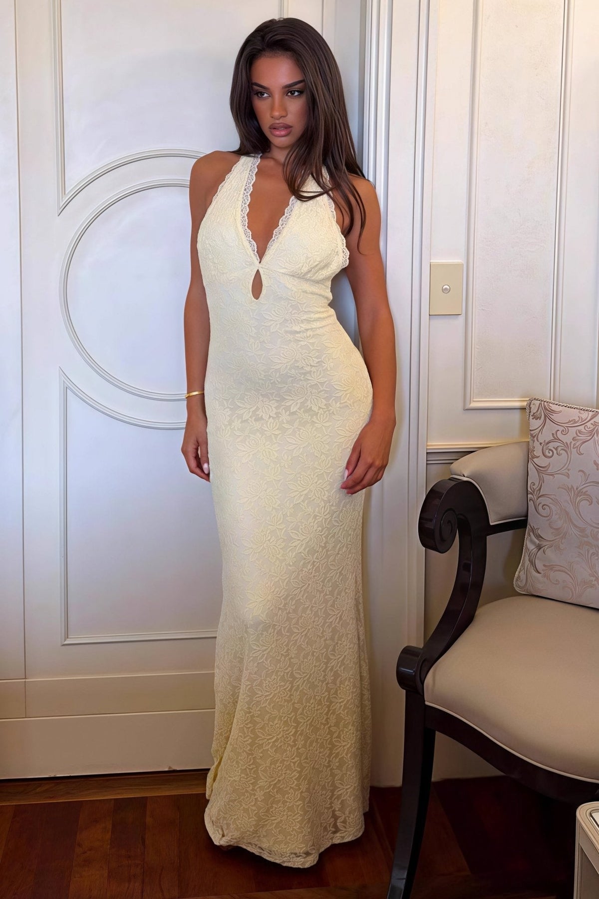 Hanna Lace Halter Bodycon Maxi Dress - Elegant Occasion Dress for Women - Image 3