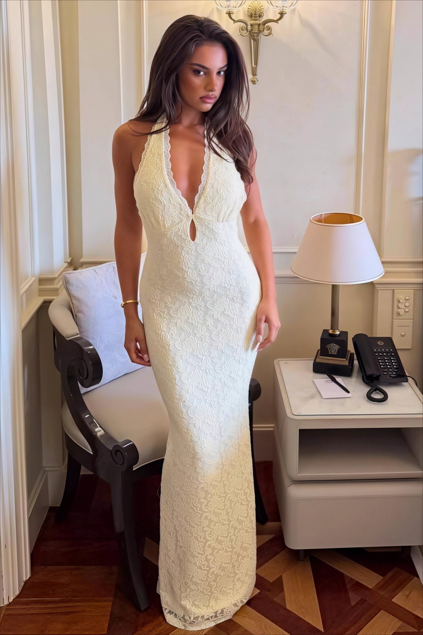 Hanna Lace Halter Bodycon Maxi Dress - Elegant Occasion Dress for Women