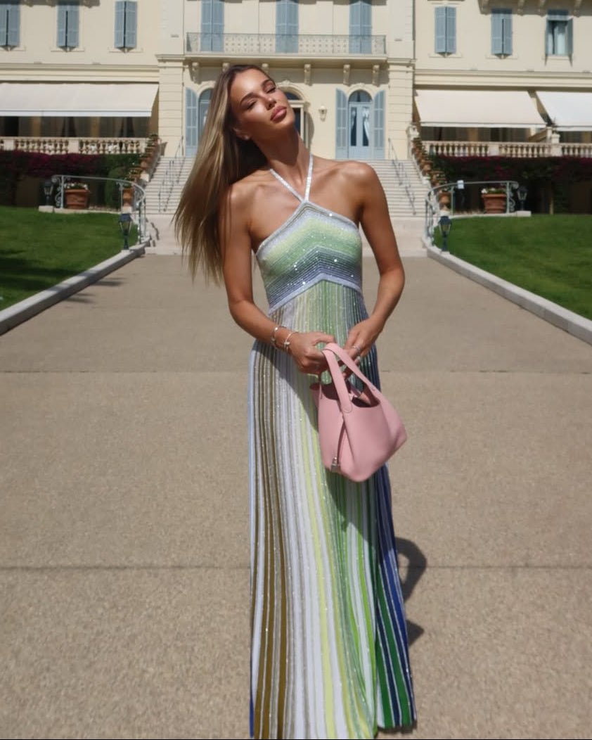 Ailis Sequin Striped Halter Maxi Dress - Elegant Occasion Dress for Women - Image 5
