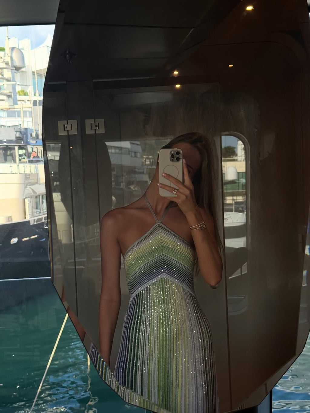 Ailis Sequin Striped Halter Maxi Dress - Elegant Occasion Dress for Women - Image 9