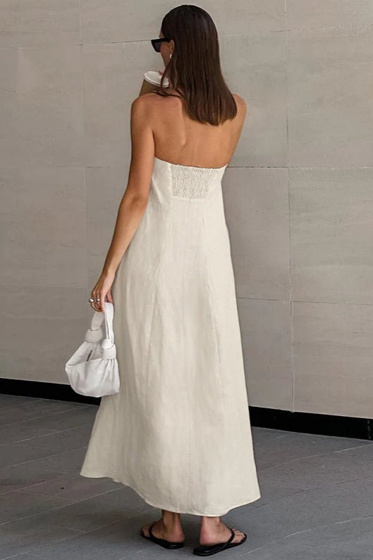 Bianca Strapless Backless Maxi Dress - High Waist Summer Dress, Khaki - Image 5