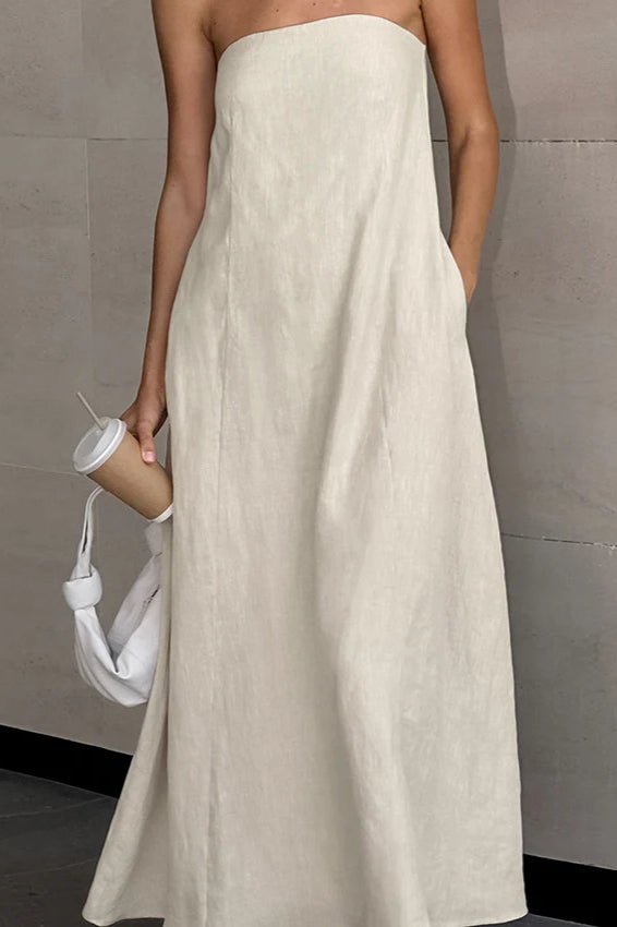 Bianca Strapless Backless Maxi Dress - High Waist Summer Dress, Khaki - Image 3