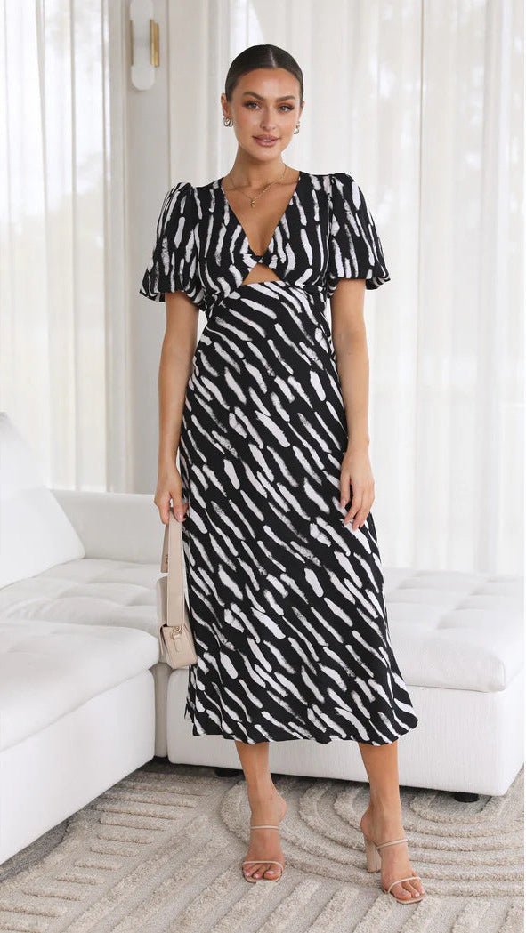 Brooke Printed V-Neck A-Line Midi Dress - Elegant Occasion Dress for Women - Image 3