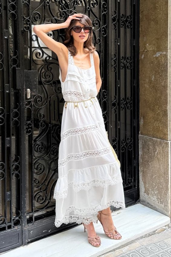 Celeste Boho Lace Patchwork Ruffle Maxi Dress - Elegant Occasion Dress for Women