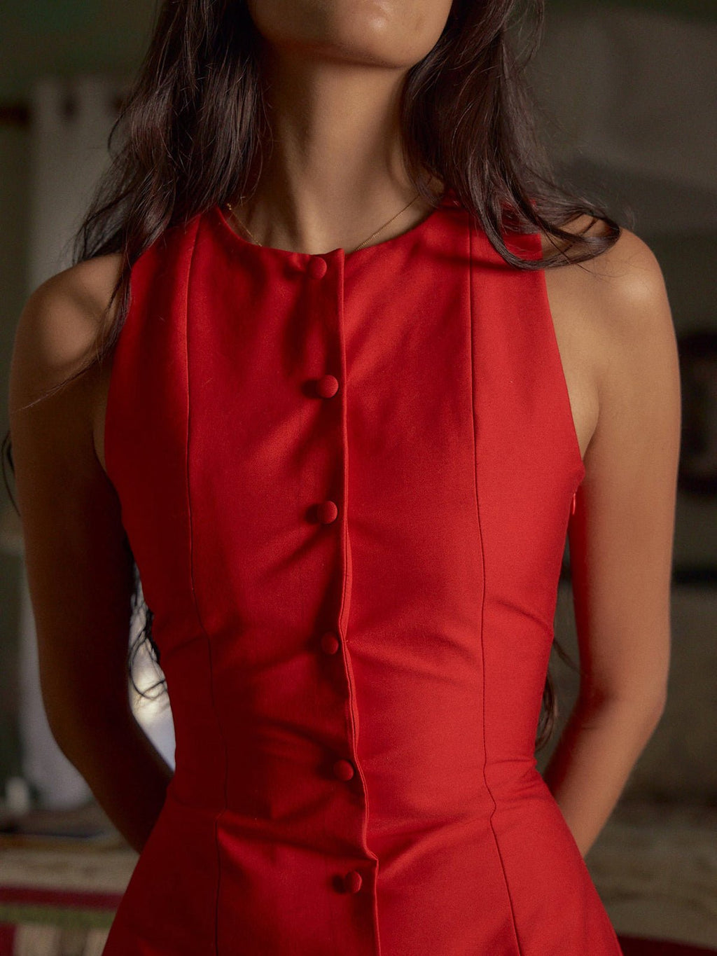 Celeste Button-Front Sleeveless Mini Dress - Elegant Occasion Dress for Women - Image 3