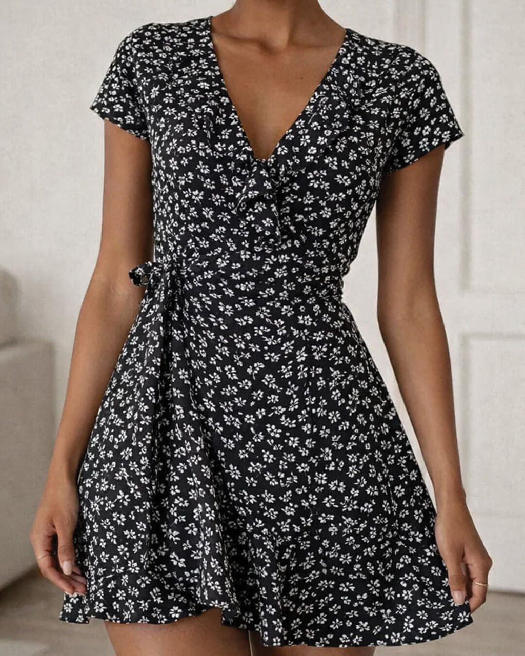 Celeste Floral V-Neck A-Line Mini Dress - Elegant Occasion Dress for Women