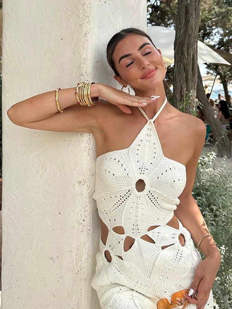 Celeste Halter Neck Crochet Mini Dress - Elegant Occasion Dress for Women - Image 7