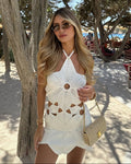 Celeste Halter Neck Crochet Mini Dress - Elegant Occasion Dress for Women - Image 2