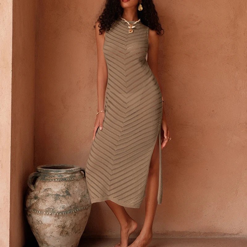 Ruth Knitted Hollow Out Beach Cover-Up Dress - Elegant Occasion Dress for Women - Image 5
