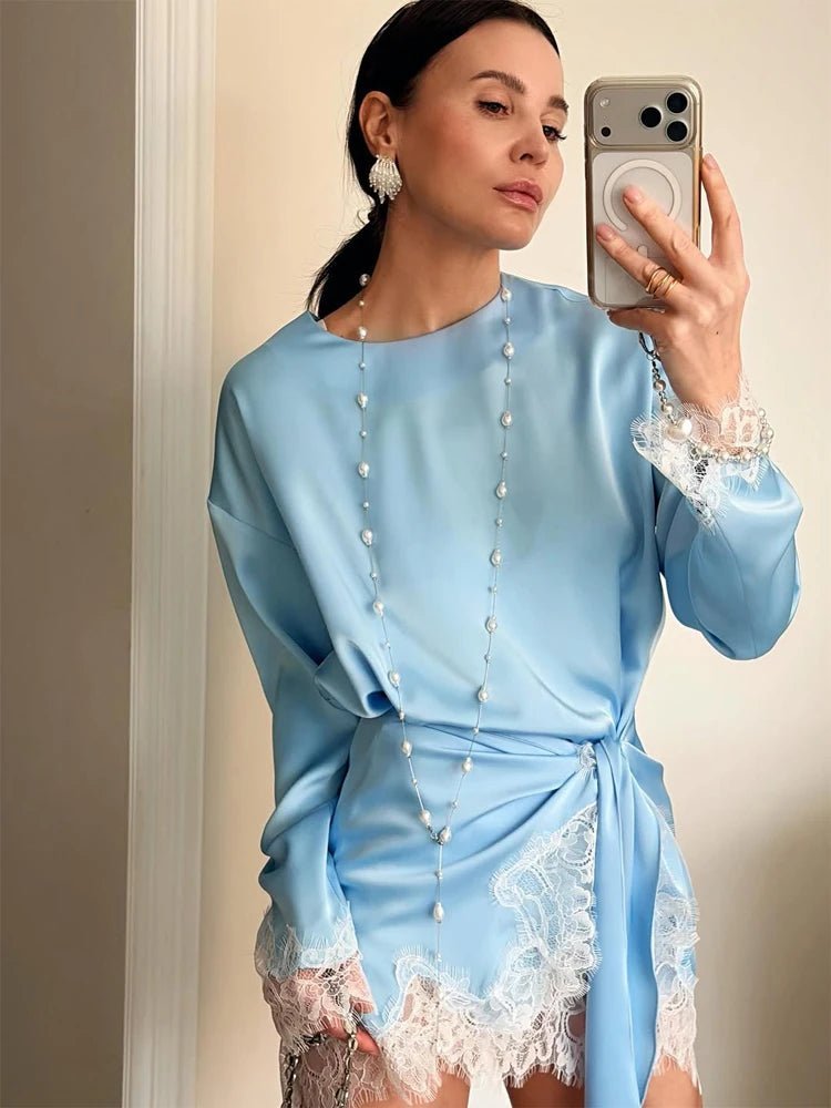 Linda Lace Satin Tie-Detail Dress - Elegant Occasion Dress for Women