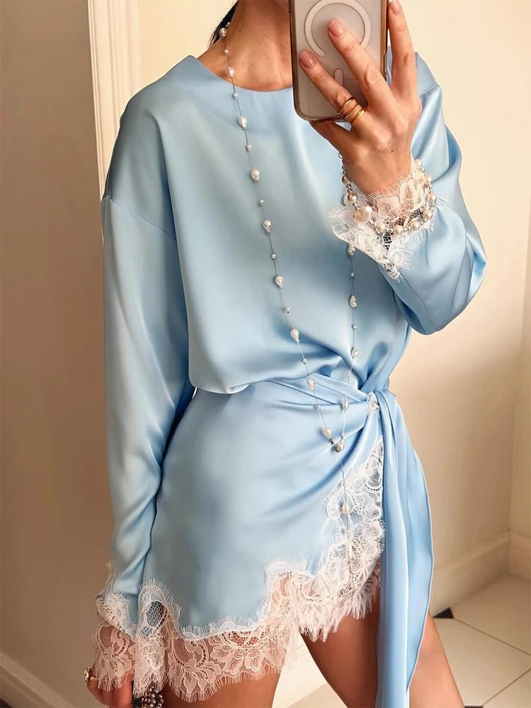 Linda Lace Satin Tie-Detail Dress - Elegant Occasion Dress for Women - Image 3