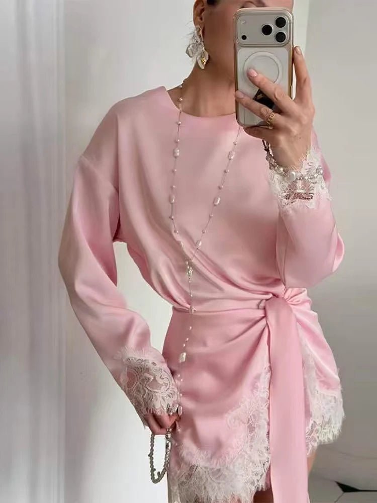 Linda Lace Satin Tie-Detail Dress - Elegant Occasion Dress for Women - Image 5