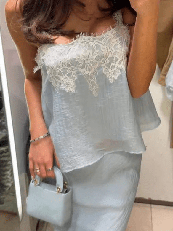 Celeste Lace Two Piece Skirt Set - Women's Crop Top and Midi Skirt Set