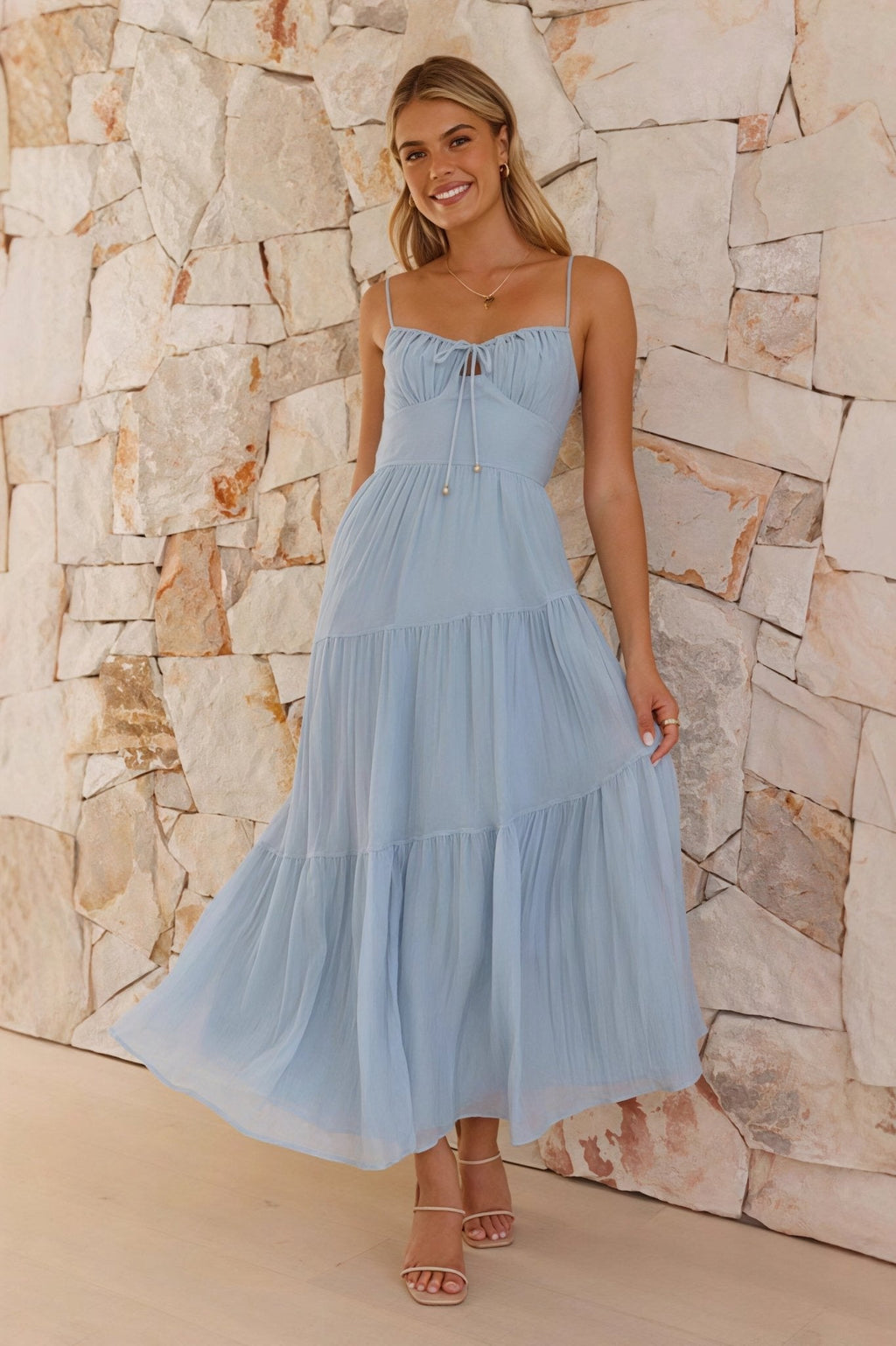 Celeste Spaghetti Strap Open Back Flared Maxi Dress - Elegant Occasion Dress for Women