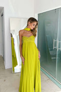 Helena Halter Ruched Maxi Dress with Scarf - Elegant Occasion Dress for Women