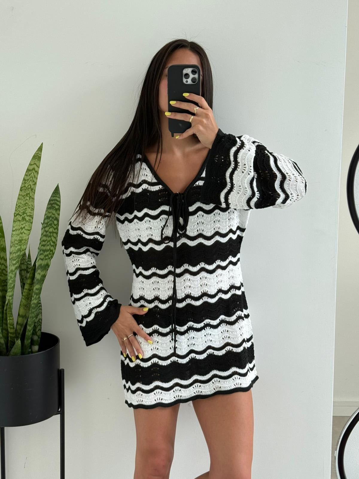 Miriam Crochet Contrast Mini Dress - Elegant Occasion Dress for Women