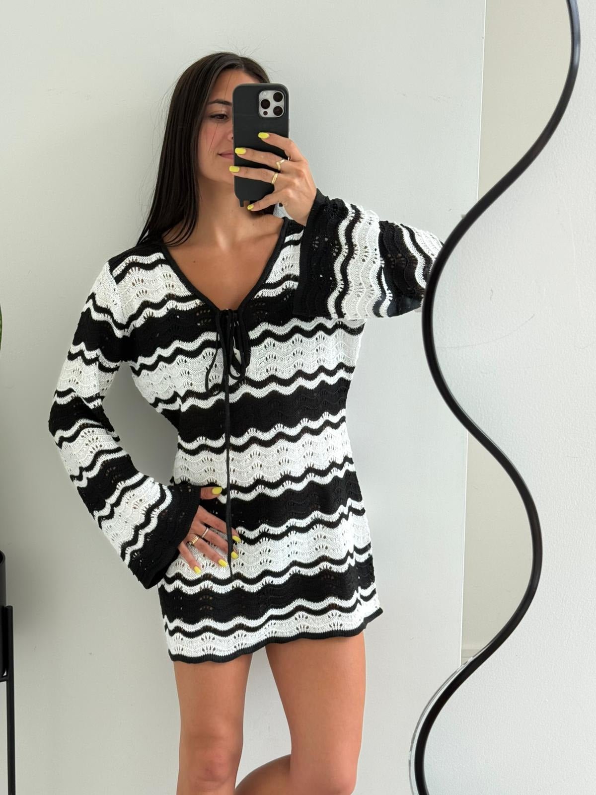 Miriam Crochet Contrast Mini Dress - Elegant Occasion Dress for Women - Image 2