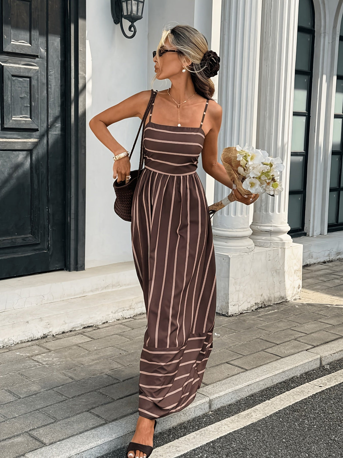 Elena Striped Linen Slip Dress - Elegant Occasion Dress for Women