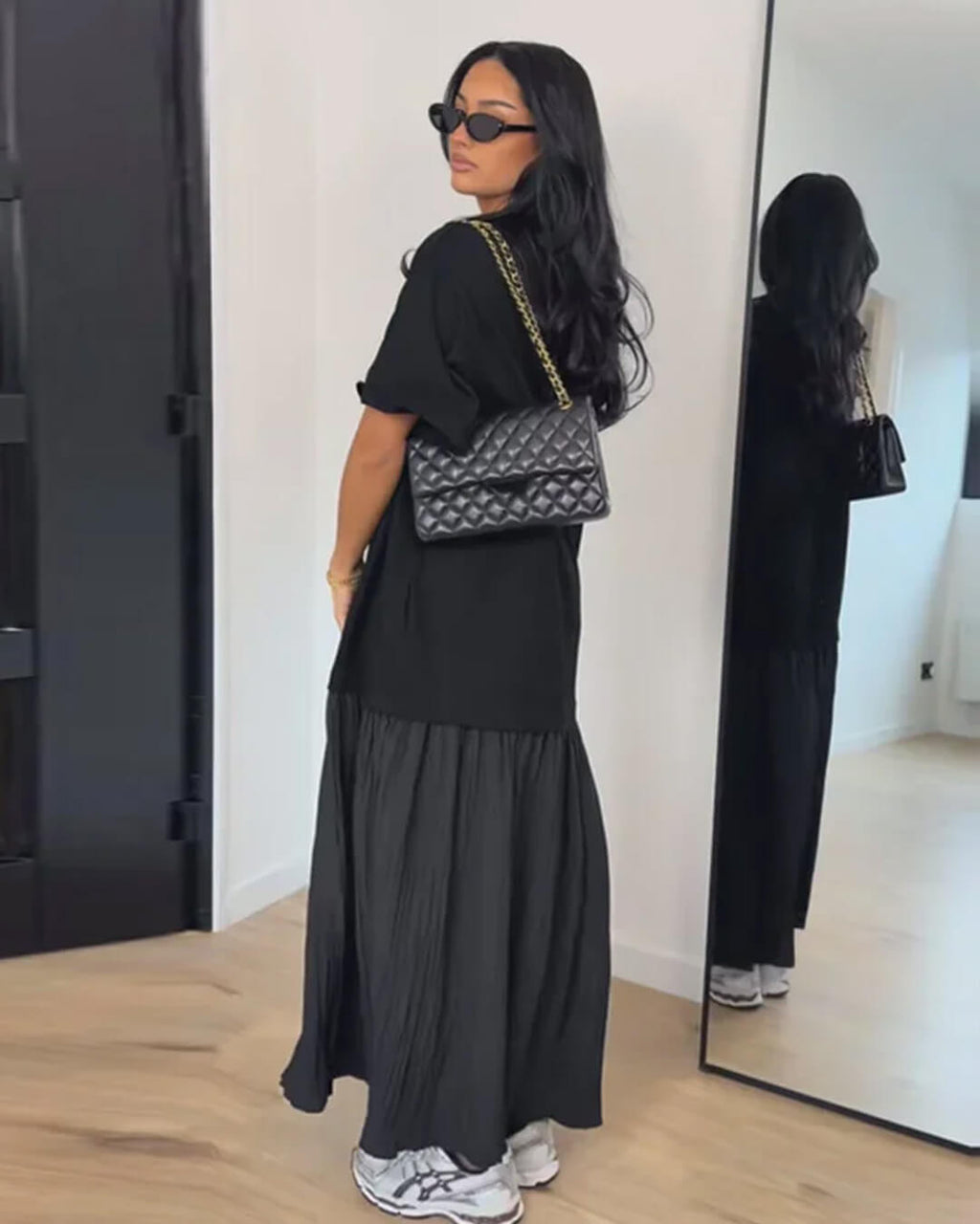 Celeste Pleated Patchwork Midi Dress - Elegant Occasion Dress for Women