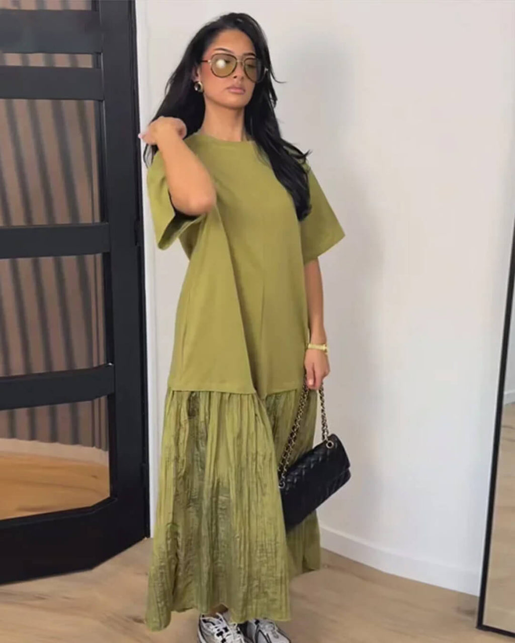Celeste Pleated Patchwork Midi Dress - Elegant Occasion Dress for Women - Image 6