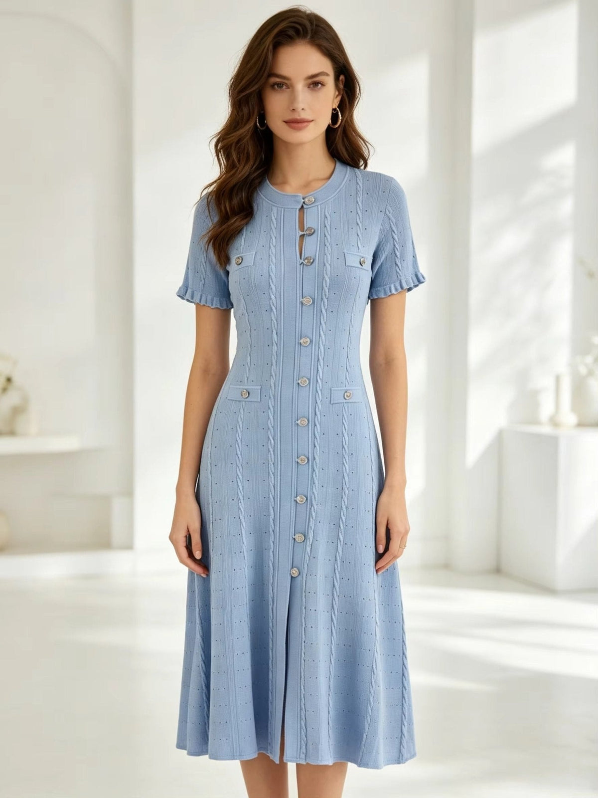 Beatrice Button-Front Knit Midi Dress - Elegant Occasion Dress for Women - Image 11