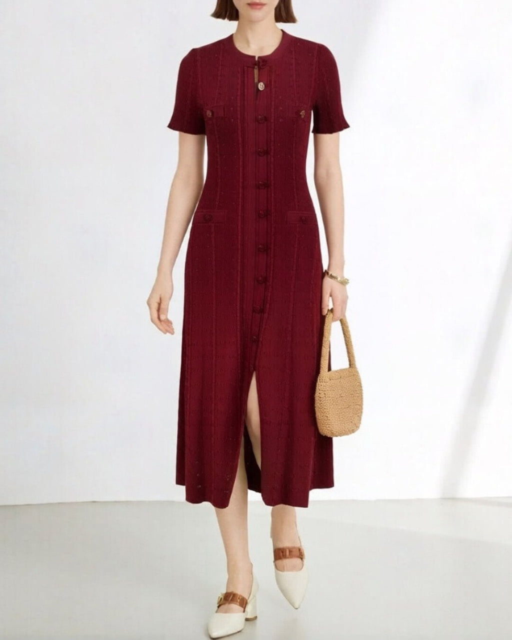 Beatrice Button-Front Knit Midi Dress - Elegant Occasion Dress for Women - Image 13