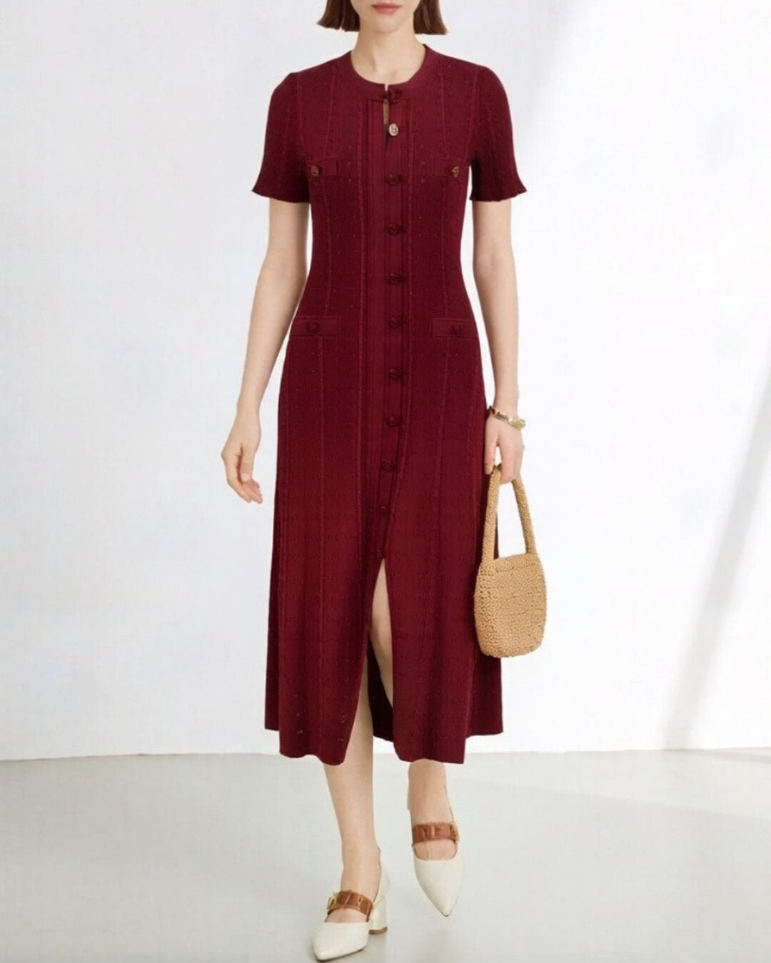 Beatrice Button-Front Knit Midi Dress - Elegant Occasion Dress for Women - Image 13
