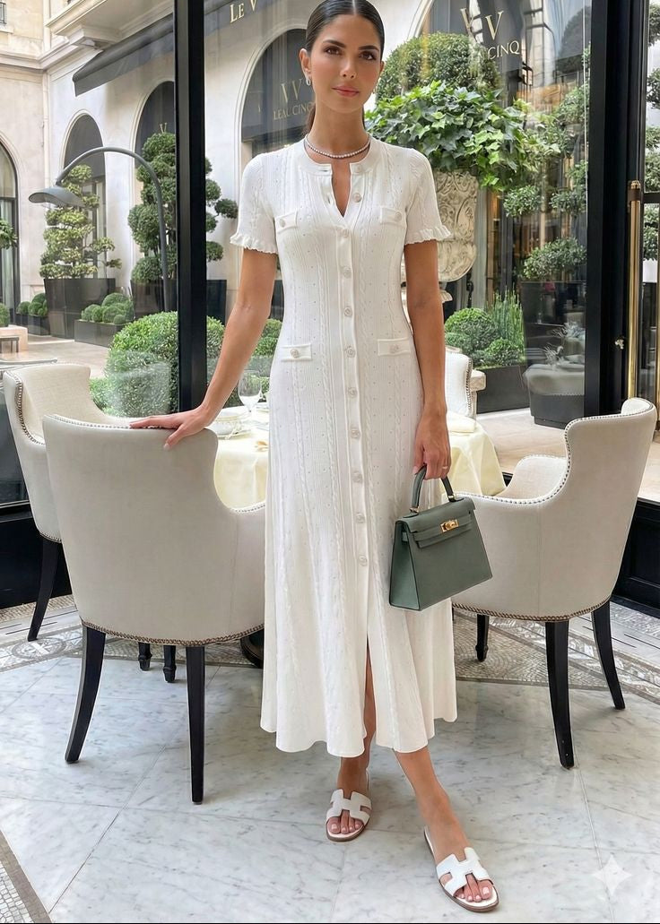 Beatrice Button-Front Knit Midi Dress - Elegant Occasion Dress for Women