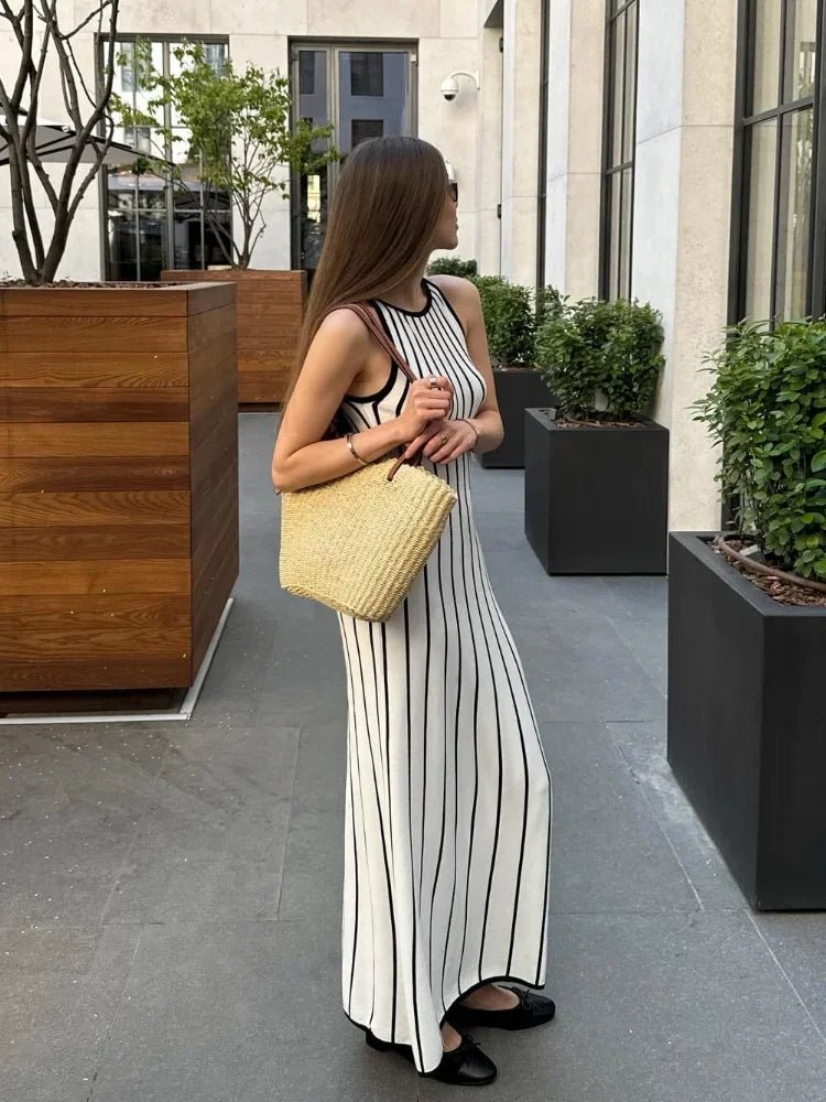 Elena Striped Sleeveless Knit Maxi Dress - Elegant Occasion Dress for Women