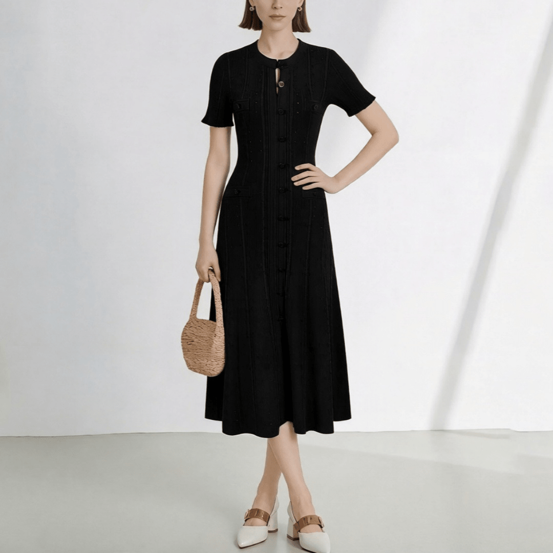 Brigette French V-Neck Knitted Slit Dress - Elegant Occasion Dress for Women - Image 2