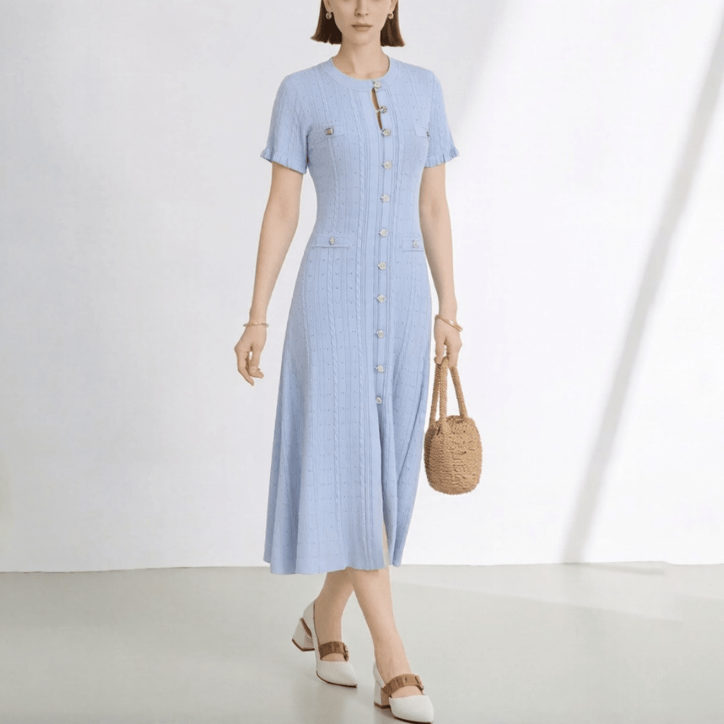 Brigette French V-Neck Knitted Slit Dress - Elegant Occasion Dress for Women - Image 5