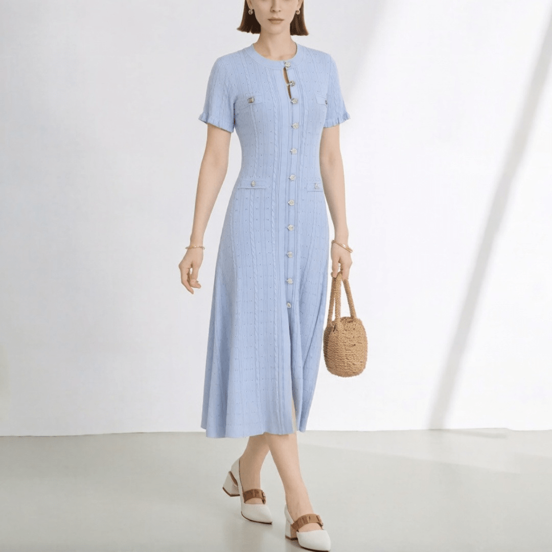 Brigette French V-Neck Knitted Slit Dress - Elegant Occasion Dress for Women - Image 5