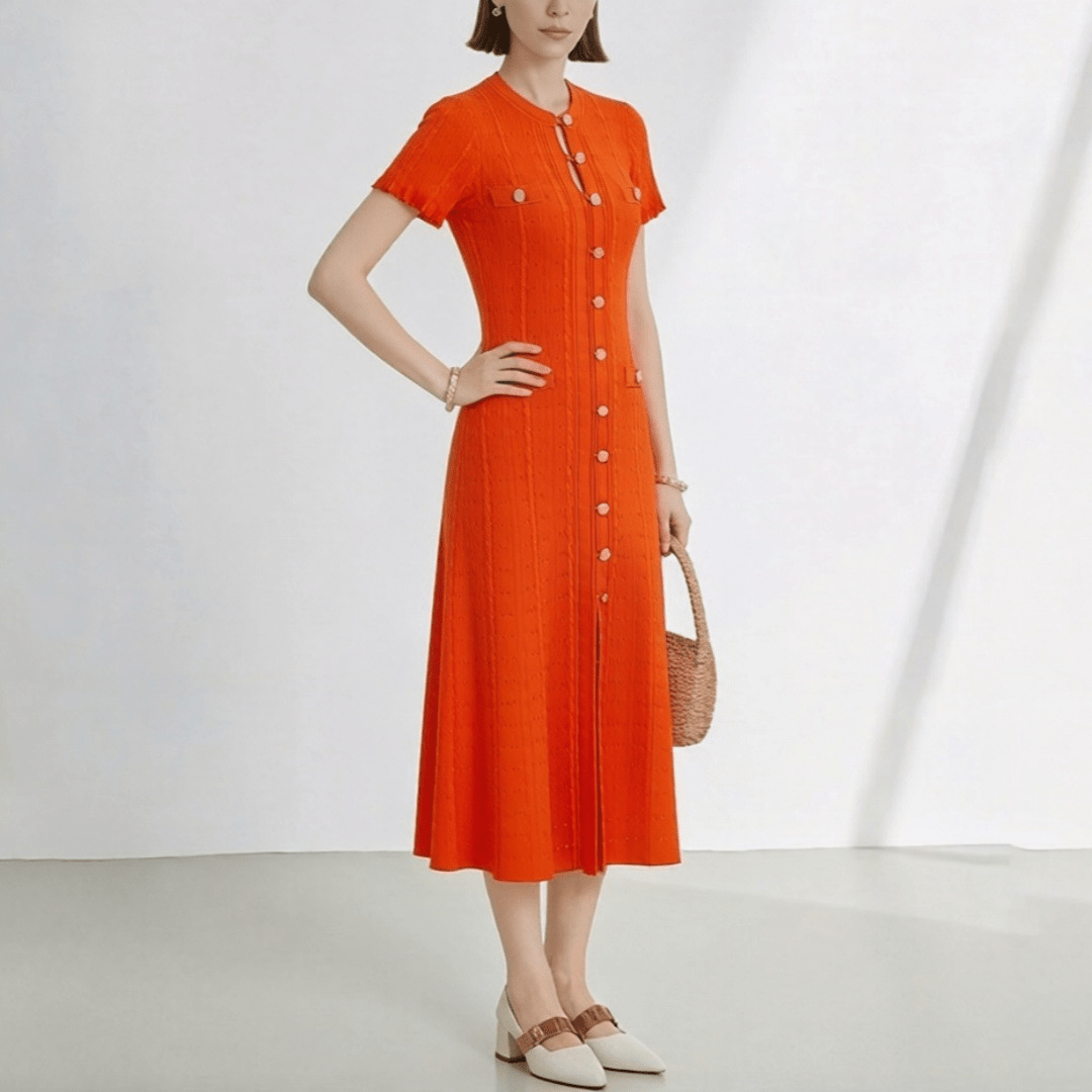 Brigette French V-Neck Knitted Slit Dress - Elegant Occasion Dress for Women - Image 6