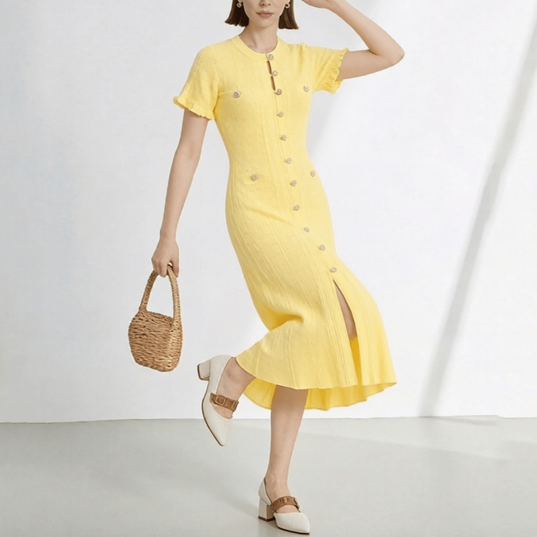Brigette French V-Neck Knitted Slit Dress - Elegant Occasion Dress for Women - Image 4