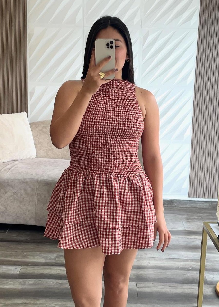 Hazel Plaid Smocked Mini Dress - Elegant Occasion Dress for Women - Image 9