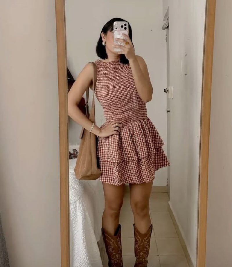 Hazel Plaid Smocked Mini Dress - Elegant Occasion Dress for Women - Image 8