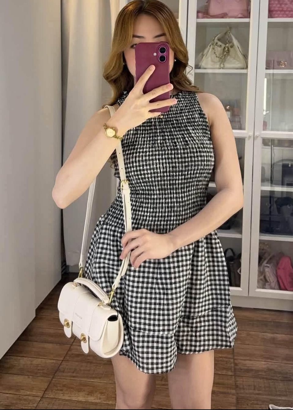 Hazel Plaid Smocked Mini Dress - Elegant Occasion Dress for Women - Image 16