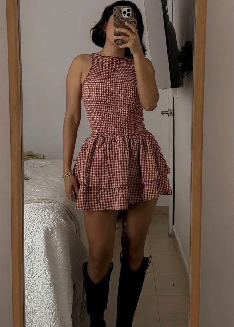 Hazel Plaid Smocked Mini Dress - Elegant Occasion Dress for Women - Image 7