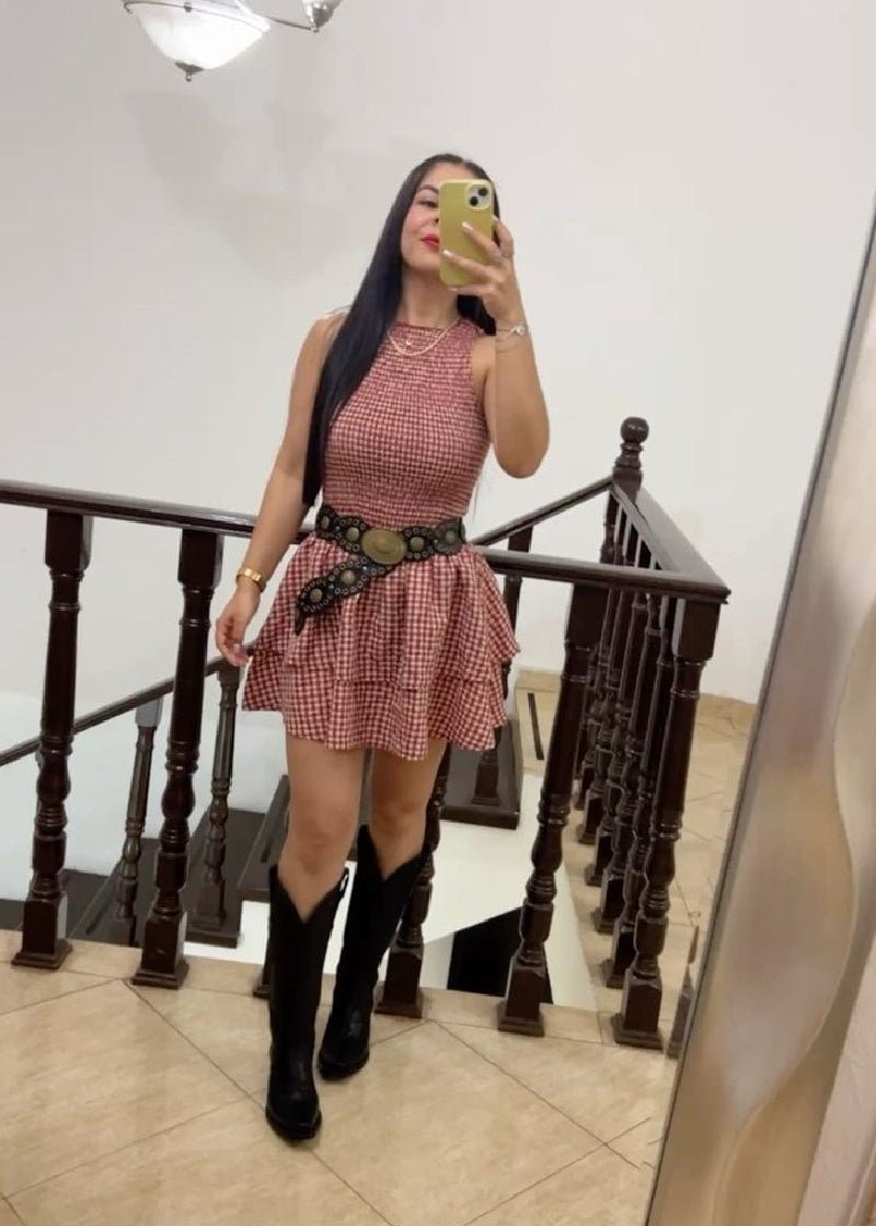 Hazel Plaid Smocked Mini Dress - Elegant Occasion Dress for Women - Image 6