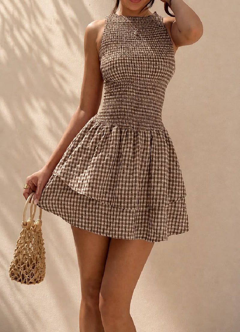 Hazel Plaid Smocked Mini Dress - Elegant Occasion Dress for Women - Image 13
